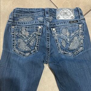 Blue Boot Cut Jeans with Decorative Stitching